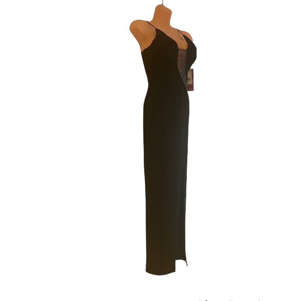 Rhinestone Jersey Knit Maxi EMERALD SUNDAE Black Prom Wedding Cocktail Dress - Picture 8 of 16